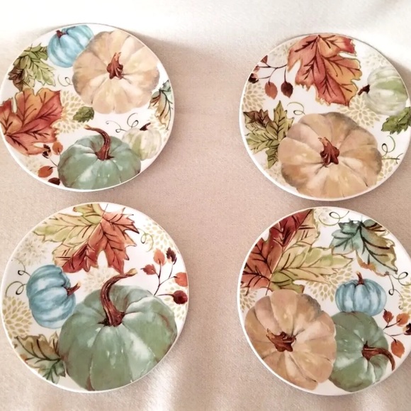 GRACE TEAWARE Potter’s Studio CERAMICS BOTANICAL PUMPKIN APPETIZER PLATES - Picture 1 of 4